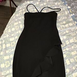 Windsor Black Midi Slip Dress with Ruffle Detail